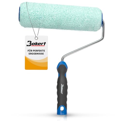 BOKERT® Farbroller 25cm - streifenfreier Farbauftrag ohne Spritzen - Profi Farbwalze für Wand & Decke - Mikrofaser Malerrolle mit 15mm Florhöhe