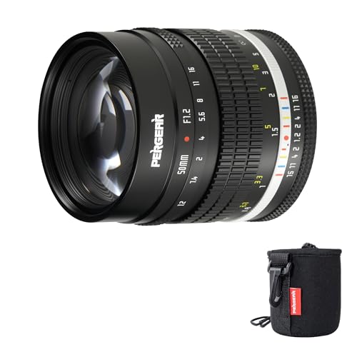 Pergear 50mm F1.2 APS-C Manueller Fokus Objektiv für Canon RF Mount Kamera, Luminous Edition F1.2 Große Blendenöffnung Äquivalente Brennweite 75mm DeClick Blendensystem Kompaktes Retro-Design (Schwarz