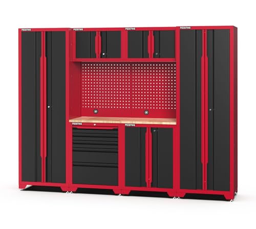 FEISTOS Werkstatteinrichtung | Werkzeugschrank Novo 2 | inkl. Lochwand | Schwarz/Rot | 264x46x198 cm