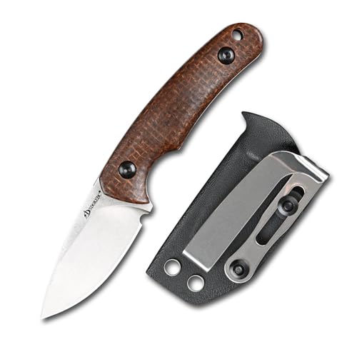 SDOKEDC Jagdmesser mit Feststehender Klinge Neck Knife – Outdoor Messer für Männer, EDC, Camping, Angeln & Bushcraft, DC53 Stahl Micarta Griff (Weiß + Braun)