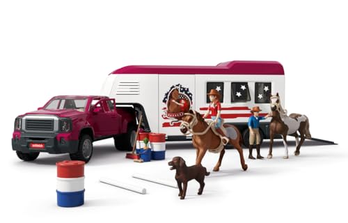 schleich Horse Club | Lakeside Truck mit Anhänger 42705 | Set inkl. Truck, Pferdeanhänger, Pferdebox, Hannah, 2 Pferde, Hund & Zubehör | Pferdespielzeug & Geschenk ab 5 Jahren | 119-teiliges Set