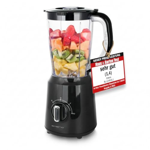 EMERIO Standmixer mit 1.5L Mix-Behälter| Crush Ice Funktion | 2 Geschwindigkeiten + Pulse Funktion | Messereinheit aus Edelstahl | Sicherheitsschalter | geschirrspülgeeignet | 500 Watt | BL-124816.8