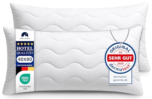 Gentle North Hochwertige Kopfkissen 40x80 cm groß in Hotelqualität - 2er Set Flauschige, gut gefüllte Schlafkissen für Allergiker geeignet (Ökotex 100 Zertifiziert) - 60° Waschbar