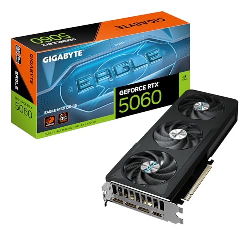 Gigabyte GeForce RTX 5060 Eagle MAX OC 8G Grafikkarte – 8 GB GDDR7, 128 Bit, PCI-E 5.0, 2550 MHz Kerntakt, 3 x DisplayPort, 1 x HDMI, NVIDIA DLSS 4, GV-N5060EAGLEMAX OC-8GD