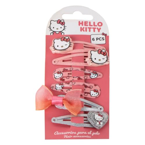 Hello Kitty Haarspangen für Mädchen, 6-teiliges Set aus rosafarbenen Metallglitter, dekorativer Dutt und originellen Designs von Sanrio