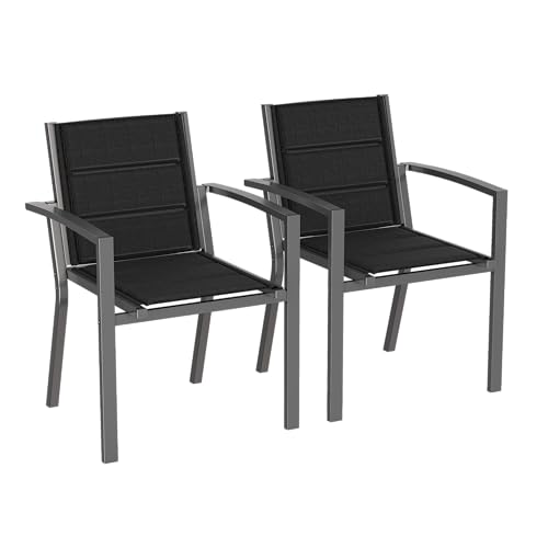 Devoko Gartenstuhl Set 2, stapelbarer Aluminium-Esszimmerstuhl, max. Belastung 160 kg, Balkonstuhl, für Garten, Pool, Terrasse, Esszimmer, Gartenmöbel, Dunkelgrau