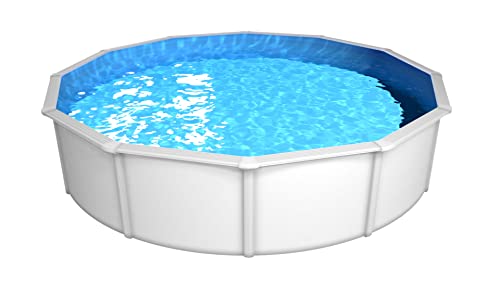 Steinbach Stahlwandpool Set Nuovo de Luxe II – 012161 – Ø 550 x 120 cm – Robuster Pool in Weiß für bis zu 25.600 l Wasserinhalt – Mit winterfester blauer Innenfolie und zahlreichem Zubehör