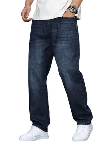 JMIERR Herren Jeans Baggy Jeans Y2K Hip Hop Weit geschnittene Denim-Hosen Skater Jeans Marineblau 2XL