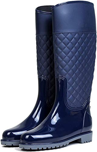 AONEGOLD Damen Gummistiefel Langschaft wasserdichte Regenstiefel Casual Garten Stiefel(Blau,35 EU)