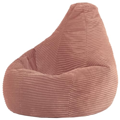 Icon Dalton Sitzsack Kinder, Rosa, Flauschiger Cord Stoff, Sitzsack Cord mit Füllung, Bequemer Kinder Gaming Sessel, Kuschelsessel, Lese Sessel, Schlafzimmer, Kinderzimmer, Spielzimmer