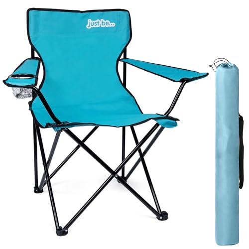 just be... Campingstuhl. Klappstuhl fürs Camping, Angelstuhl mit Armlehne und Getränkehalter in unterschiedlichen Farben - Hellblau