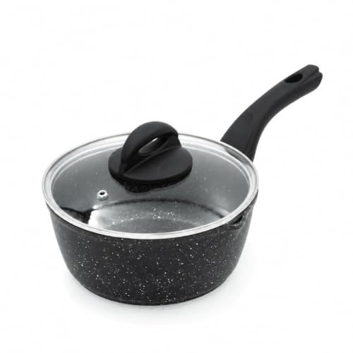 Blackmoor Kochtopf 18 cm – Antihaftbeschichtung, Gehärtetes Glasdeckel, Induktionsgeeignet, Kompatibel mit Gas, Elektro & Ceranfeld, Kühl-Griff, Schwarz