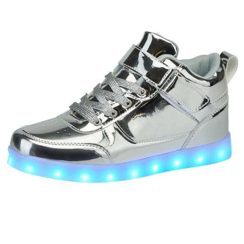 SANYES USB-Aufladung, leuchtende Schuhe, Sportschuhe, LED-Schuhe, Tanz-Sneaker, Silver High Top, 13 Women/9.5 Men