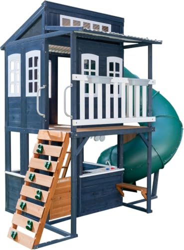 KidKraft Cozy Escape Spielturm Kinder Outdoor mit Rutsche und Kletterwand