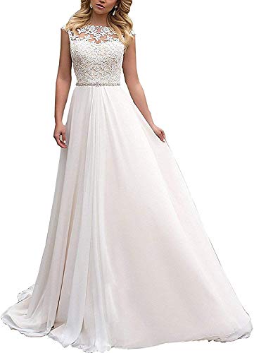 HUINI Damen Brautkleider Lang Prinzessin Hochzeitskleider Standesamtliche Chiffon A-Linie Brautmode Glitzer Vintage Brautkleider Elfenbein 40
