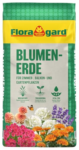 Floragard Blumenerde 40 L – hochwertige Universalerde mit Ton & Langzeitdünger – lockere, nährstoffspeichernde Struktur für kräftiges Wachstum von Zimmerpflanzen, Balkonpflanzen & Gartenpflanzen