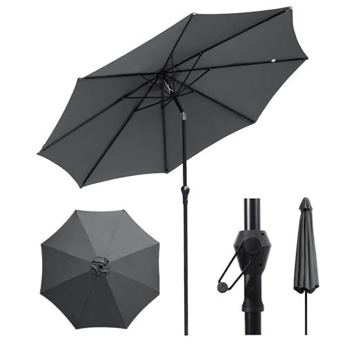 Sekey Sonnenschirm 300 cm mit Kurbel, Gartenschirm wasserabweisend, Balkonschirm UV-Schutz bis UPF 50+, Terrassenschirm neigbar & 8 Streben für Garten, Balkon & Terrasse, Grau