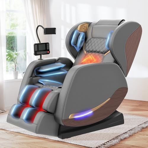 Ganzkörper Massagesessel mit 14 Massagerollen,Bein- und Taillenheizung, 8 Airbags, Bluetooth-Lautsprecher, Touchscreen-Controller, verstellbare Fußstütze, Heimkino-Relaxsessel mit Schwerelosigkeit