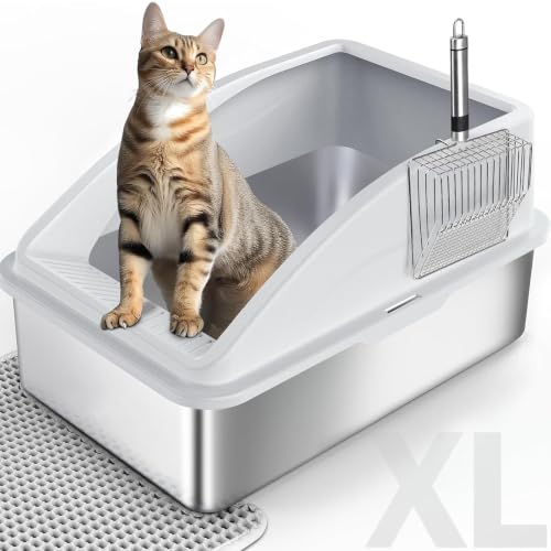 FURTIME Katzenklo Edelstahl XL, 58x37x28.5cm, Silber