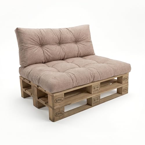 POKAR Palettenkissen Palletenauflagen Palettenpolster Palettensofa Palettenmöbel 2er Set: 1x Sitzkissen 120x80 + 1x Rückenlehne 120x40, Beige