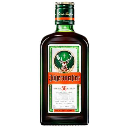 Jägermeister – 1 x 0,35l Premium Kräuterlikör 35% Vol. – 56 erlesene Kräuter – Kalt mazeriertes Elixier – Im Eichenfass gelagert – Das Original aus Wolfenbüttel
