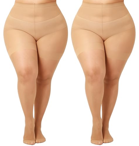 CozyWow Strumpfhose damen große Größen 20 DEN transparent matt XL–8XL Curvy Strumpfhosen Feinstrumphose mit Hoch Taille 2x Hautfarbe XXL