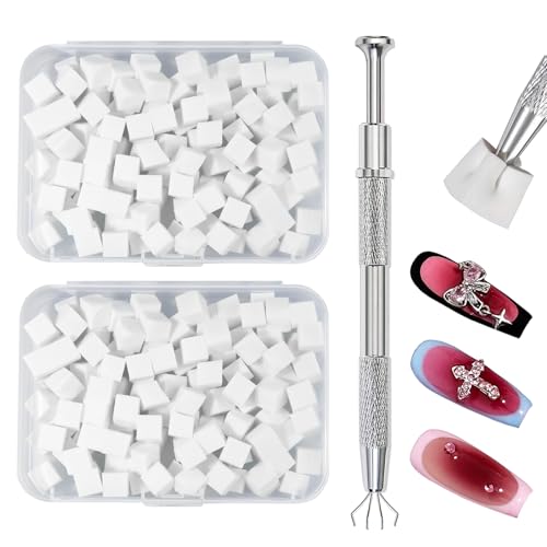 Qufiiry 200 Stück Nail Art Schwämme mit Metallgreifer, Nagelkunst Schwammpinsel, Maniküre Zubehör für Nägel, um Eine Vielzahl von Gradient Nail Art Patterns zu Erstellen(Weiß)