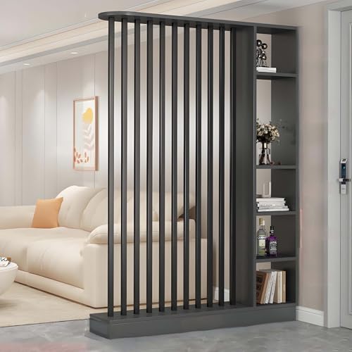 Boden-Wandsäulen-Trennwand-Raumteiler, DIY moderne Raumtrennwand, Sichtschutz, Veranda-Trennsäule, bodenstehend (mit Regal), Holzlatten-Trennwand, Veranda-Dekoration, geeignet für Teehaus/Café.(A,140c