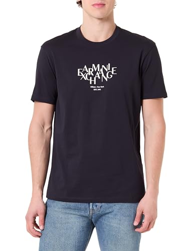 Armani Exchange Men's 3D Printed Front Logo Plain T-Shirt,Blue,L