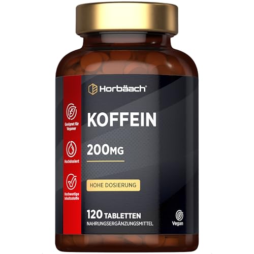 Koffeintabletten 200mg pro Stück | Hochdosiert | Ohne Unerwünschte Zusätze | 120 Vegan Caffeine Pills | by Horbaach