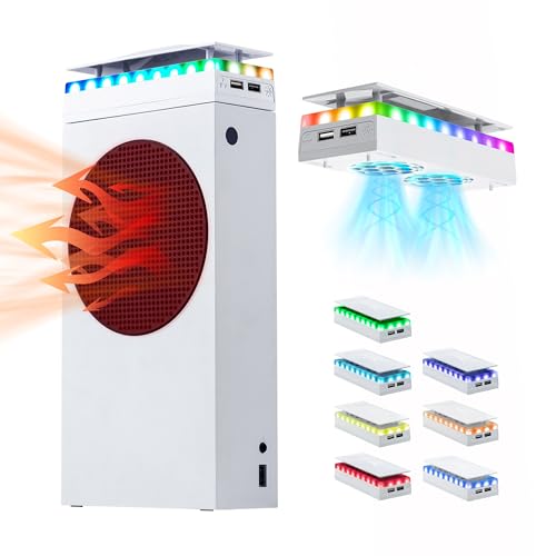 Mcbazel Xbox Serie S Lüfter Staubschutzhaube mit 7 RGB Lichteffekten, Unterstützung 4000/4300/4500 RPM/USB Datentransfer/Ladeanschluss/RGB Dual Cooler für Xbox Serie S - Weiß