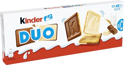 kinder DUO – Knusprige Kekse mit Schokoladentäfelchen aus Vollmilch- und weißer Schokolade – Leckerer Snack für zwischendurch – Zum Teilen und Genießen – 1 Packung à 150g mit 12 Keksen