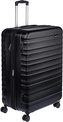 Amazon Basics Hartschalen-Koffer Groß - Erweiterbares ABS-Reisegepäck mit 4 Doppel-Spinnerrädern - Kratzfest und Leicht - 78 x 52,6 x 32cm - Schwarz