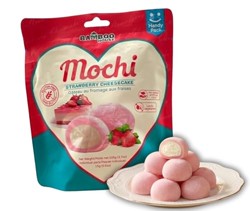BAMBOO HOUSE Taiwan Mochi – Strawberry Cheesecake – Klebreis Kuchen mit Erdbeer Käsekuchen Füllung – Taiwan Classic – OG ASIA – 105g