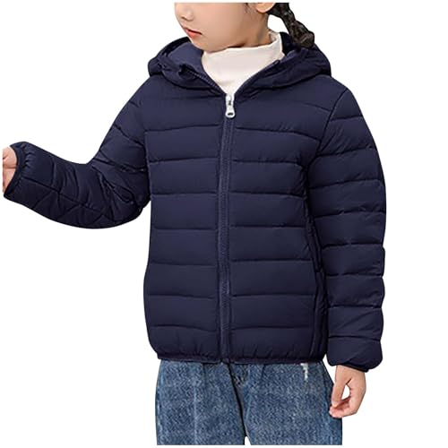XINYUNZU Steppjacke Kinder/Teenager Puffer Jacke Winterjacke Kapuzenjacke Leichte Pufferjacke Casual Coat Outdoor Jacken für Mädchen und Jungen Daunenjacke Marine 160