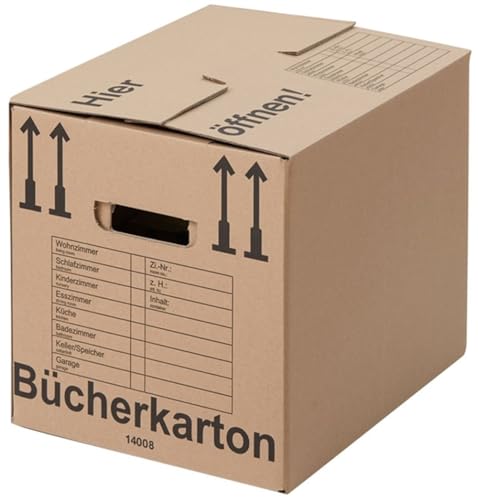 BB-Verpackungen 5x Bücherkartons COMPACT Aktenkarton 410 x 328 x 348 mm (5 Stück) 2-wellig | doppelter Boden, recycelte Pappe und dreifach Griffverstärkung