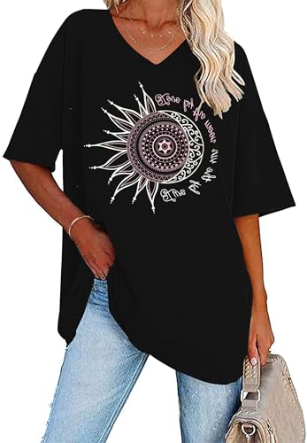 WNEEDU Oversize Shirt Damen Tshirt Sommer Longshirt Lässig Große Größen