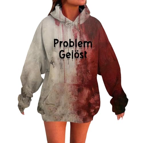Generisch Halloween Kostüm Damen Hoodie Oversize Print Kapuzenpullover, Gruselige Blutspuren Druck Langarm Sweatshirt für Halloween Pullover Damen Party Kostüm