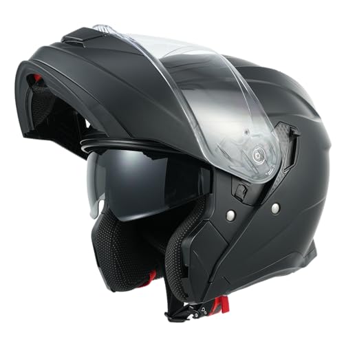 MY Motorrad Klapphelm Integralhelm 935 ,ECE 22.06 Zertifiziert Modular Helm mit Doppelvisier für Damen Herren (Mattschwarz, M)