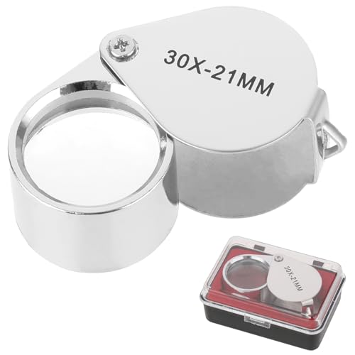 TIESOME Juweliere Lupe, 30X Lupe, Schmuck Antiquitäten Lupe Augenlinse, Faltbare Taschenlupe, Vergrößerungsglas für Diamanten, Münzen, Briefmarken, Uhren, Antiquitäten, Silber(30X-21MM)