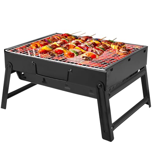 Tragbarer Holzkohlegrill aus Edelstahl - BBQ Barbecue Grill - Kompakter BBQ Campinggrill mit Abnehmbarem Rost - Tragbarer, faltbarer Holzkohlegrill für Schreibtisch, Tischplatte, Outdoor