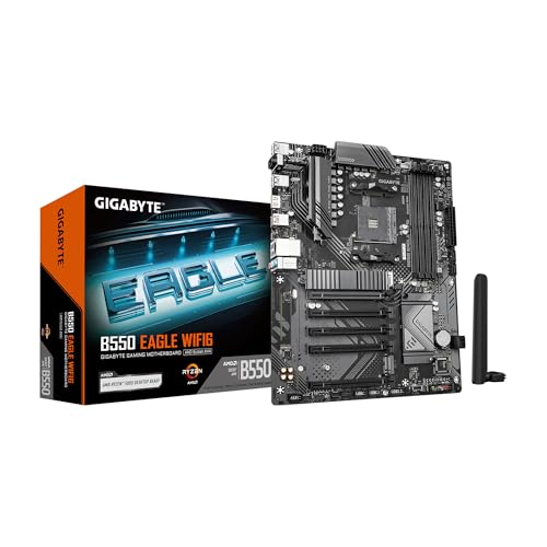 GIGABYTE B550 Eagle WIFI6 Mainboard – AMD Ryzen 5000 G-Serie CPUs, 10+3+1 Phasen VRM, bis zu 3200 MHz DDR4, 1xPCIe 4.0 + 1xPCIe 3.0 M.2, 1GbE LAN, WiFi 6, USB 3.2 Gen 2