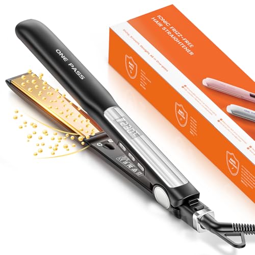 Faszin Haarglätter mit Platten aus glattem Titan, Glätteisen mit negativen Ionen, 20S schnelles Aufheizen, LCD-Display, Universalspannung, 2-in-1-Glätteisen, Lockenstab(Noir)