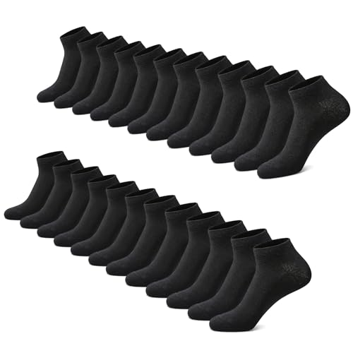 FALARY Sneaker Socken Herren Damen 12 Paar Kurze Halbsocken Baumwolle-Schwarz-43-46