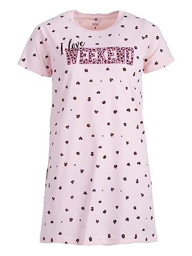 Zeitlos Nachthemd Schlafshirt Leo Young Fashion Sommer M-2XL Uni mit Print Bigshirt, Farbe:rosa, Größe:L
