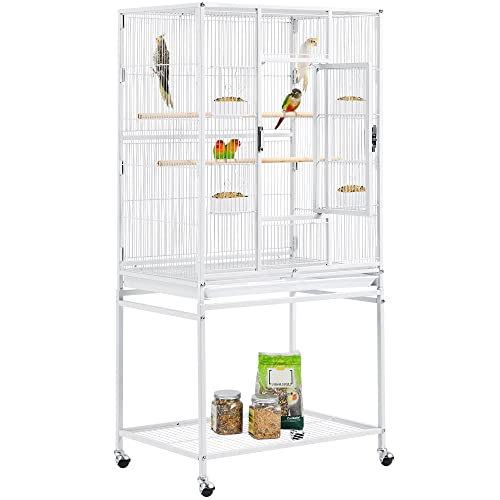 Yaheetech Vogelvoliere Vogelkäfig Voliere Vogelhaus mit Rollen für Nymphensittiche, Papageien, Weiß
