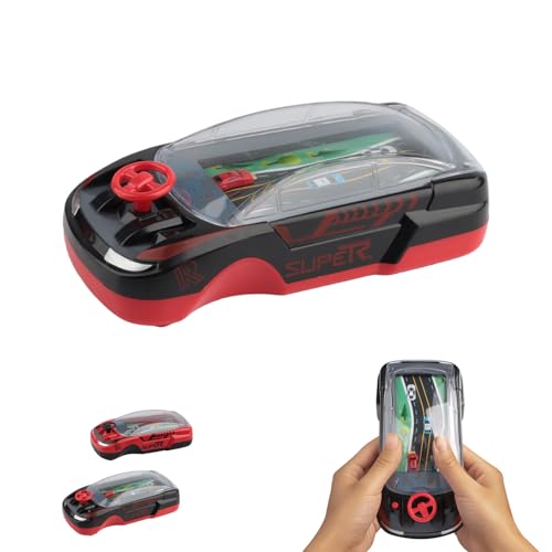 Handheld Rennen Kinder Rennauto - Arcade Retro Handheld Spielkonsole mit Buntem Auto-Gehäuse, Elektronisches Spielzeug für Kinder mit tragbarem Lenkrad und Mini-Konsole (Red)