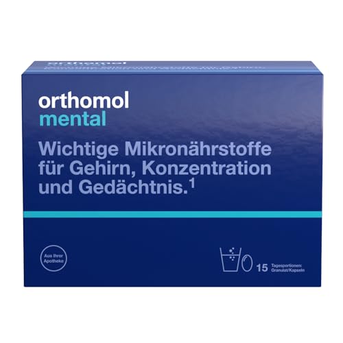 Orthomol Mental - für Gehirn, Konzentration und Gedächtnis - mit Pantothensäure und Omega-3-Fettsäuren - Granulat/Kapseln à 15 x Tagesportionen
