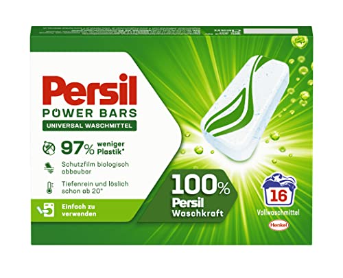 Persil Power Bars Universal Waschmittel (16 Waschladungen), vordosiertes Vollwaschmittel in nachhaltiger Verpackung, für hygienisch reine Wäsche bereits ab 20° C