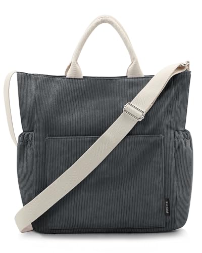 Prite Shopper Tasche Damen Groß Cordtaschen Tote Bag Cord Beuteltasche Stofftasche mit Verstellbarem Schultergurt für Arbeit Reisen Einkaufen Schule College